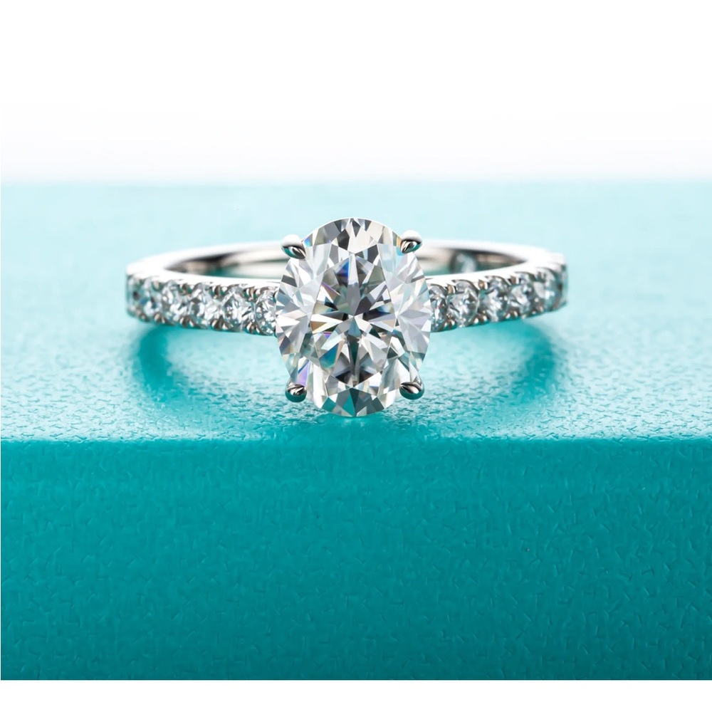 Anu Club Moissanite Engagement Ring & Wedding Band Set 3ct. Sterling Silver